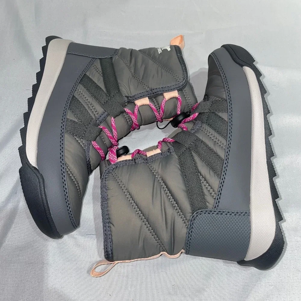 Sorel‎ Whitney II Puffy Mid Waterproof Winter Boots Kids Quarry Grey Pink 13